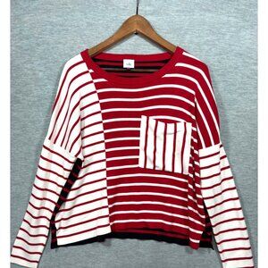 Cabi Womens Sweater M Striped Red White Pullover Boxy Fit Crewneck‎